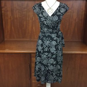 Adorable Loft black and cream wrap dress